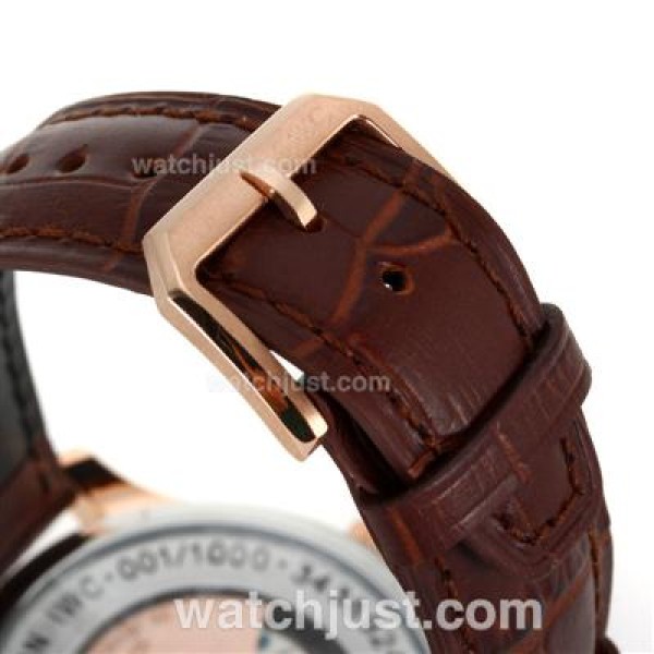 IWC Portuguese Automatic Rose Gold Case Blue Markers with White Dial-Leather Strap