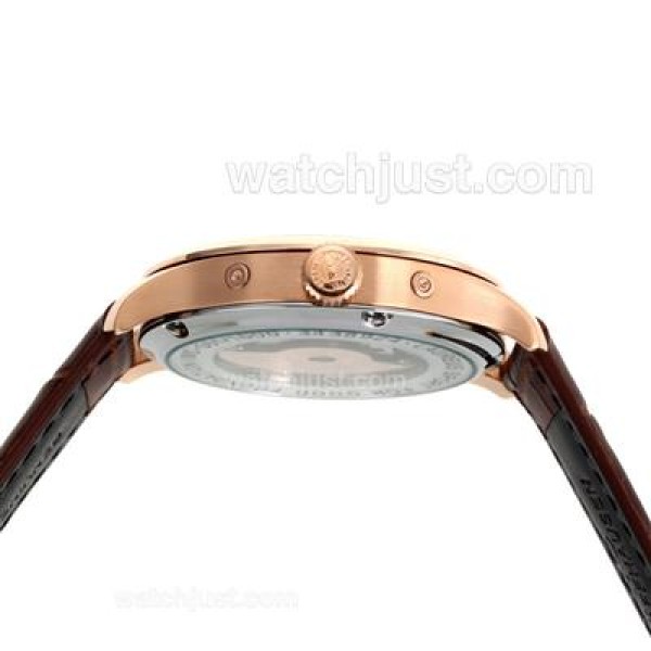 IWC Portuguese Automatic Rose Gold Case Blue Markers with White Dial-Leather Strap