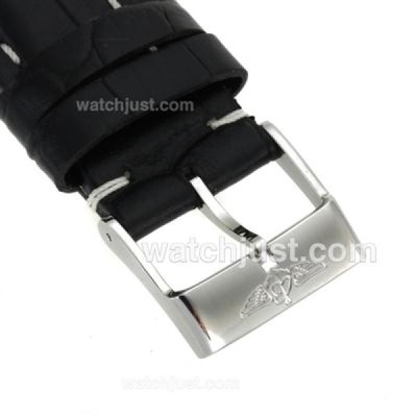 Breitling Black Leather Strap for Swiss Version-White Stitching