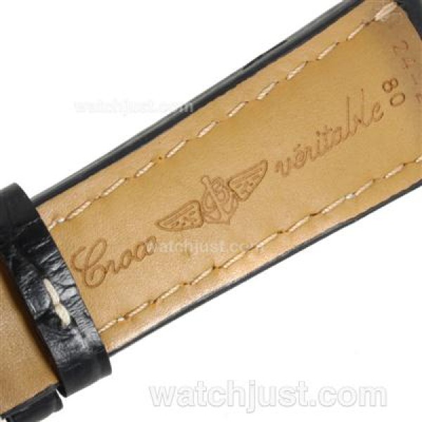 Breitling Black Leather Strap for Swiss Version-White Stitching