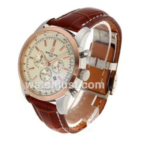 Breitling Aeromarine Working Chronograph Two Tone Case Stick Markers with White Dial-Leather Strap