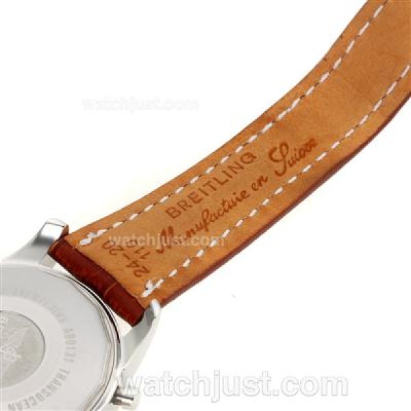 Breitling Aeromarine Working Chronograph Two Tone Case Stick Markers with White Dial-Leather Strap