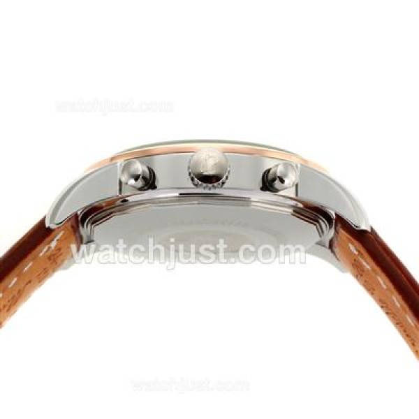 Breitling Aeromarine Working Chronograph Two Tone Case Stick Markers with White Dial-Leather Strap