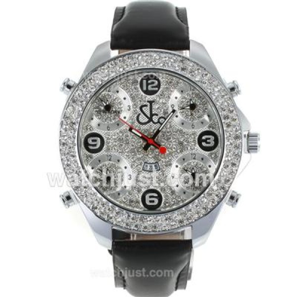 Jacob & Co Classic Five Time Zone Diamond Bezel and Dial-Black Leather Strap