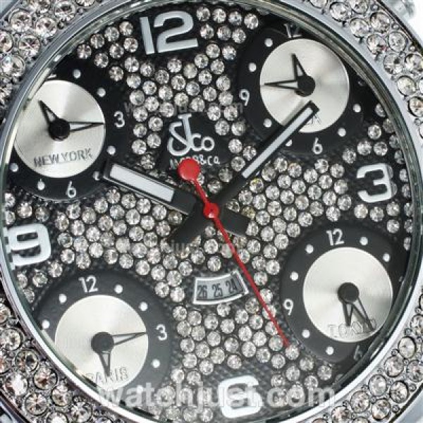 Jacob & Co Classic Five Time Zone Diamond Bezel and Dial-Black Leather Strap
