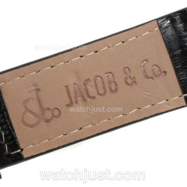 Jacob & Co Classic Five Time Zone Diamond Bezel and Dial-Black Leather Strap