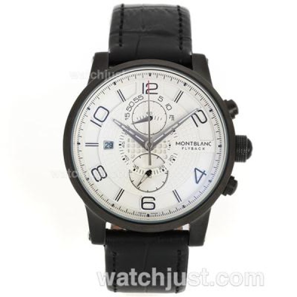 Montblanc Flyback Working Chronograph PVD Case with White Dial-Leather Strap