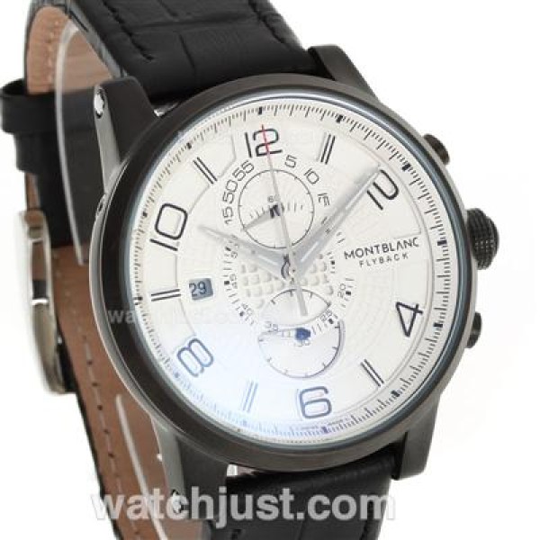 Montblanc Flyback Working Chronograph PVD Case with White Dial-Leather Strap
