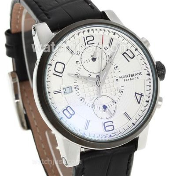 Montblanc Flyback Automatic PVD Bezel with White Dial-Leather Strap