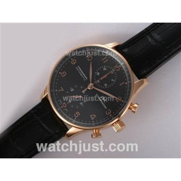 IWC Portuguese Chronograph Swiss Valjoux 7750 Movement Rose Gold Case with Black Dial