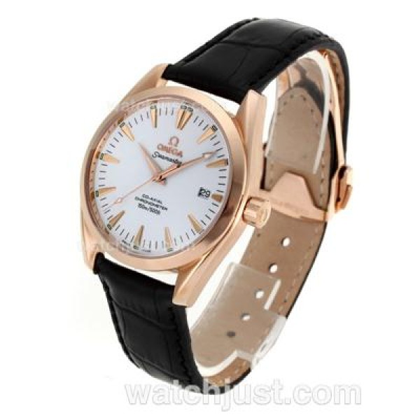Omega Seamaster Automatic Rose Gold Case with White Dial-Same Chassis As Swiss Version-High Quality