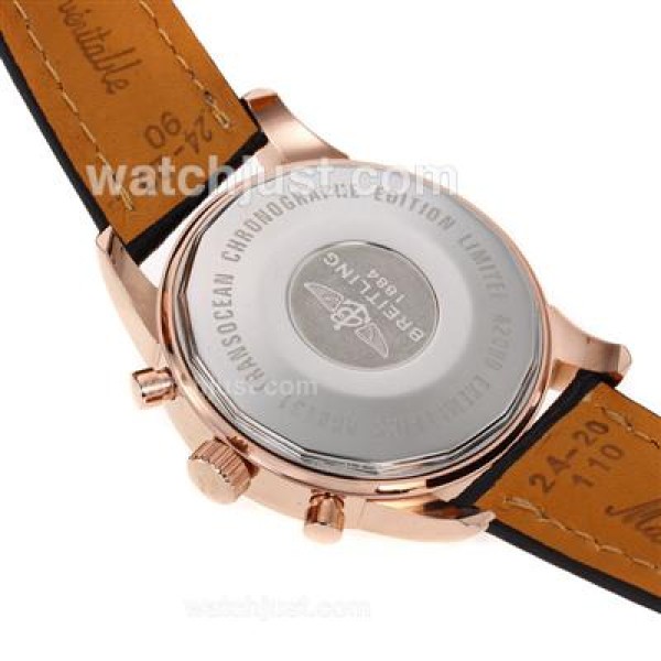 Breitling Aeromarine Working Chronograph Rose Gold Case Stick Markers with White Dial-Leather Strap