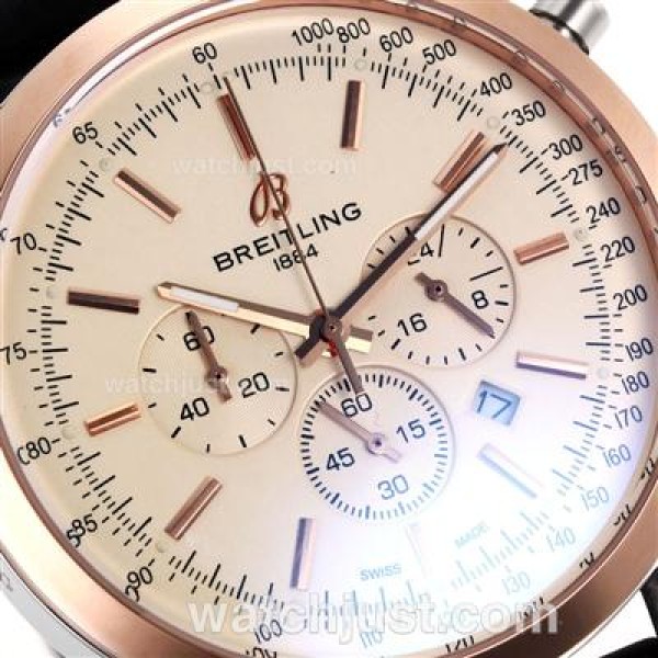 Breitling Aeromarine Working Chronograph Two Tone Case Stick Markers with White Dial-Rubber Strap