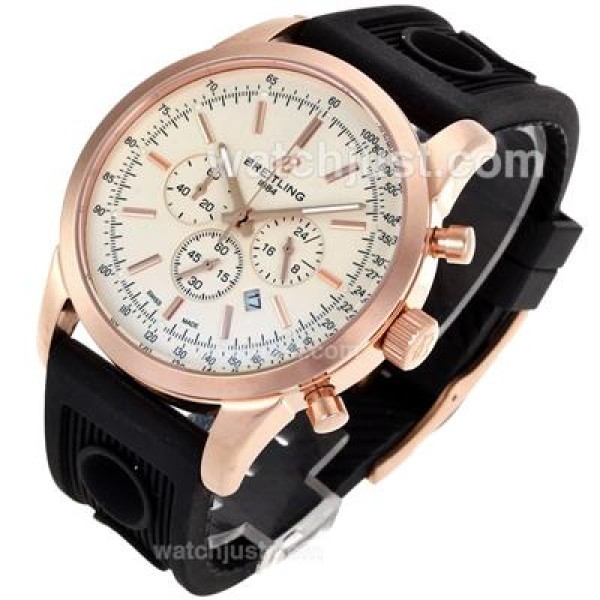 Breitling Aeromarine Working Chronograph Rose Gold Case Stick Markers with White Dial-Rubber Strap