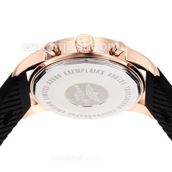 Breitling Aeromarine Working Chronograph Rose Gold Case Stick Markers with Black Dial-Rubber Strap