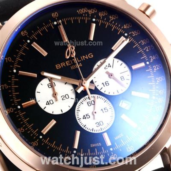 Breitling Aeromarine Working Chronograph Rose Gold Case Stick Markers with Black Dial-Rubber Strap