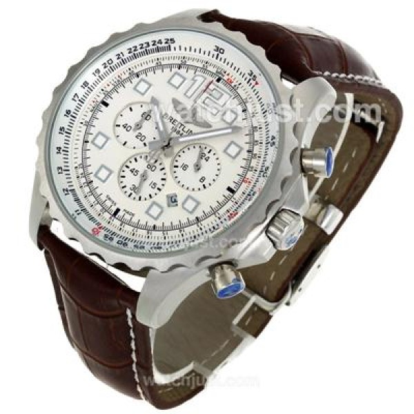 Breitling Chronospace Working Chronograph with White Dial-Leather Strap