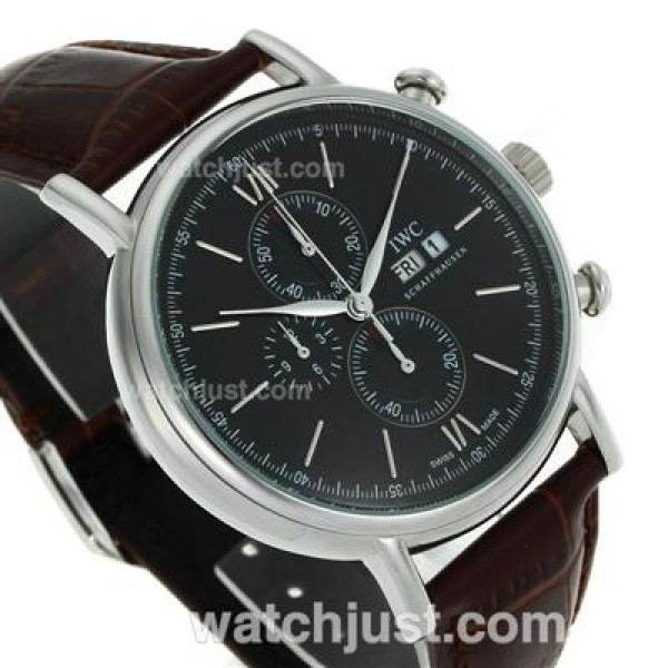 IWC Portofino Working Chronograph with Black Dial-Leather Strap