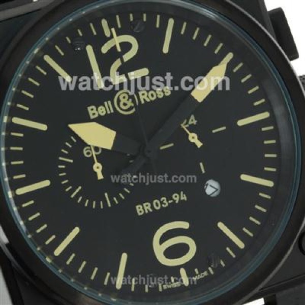 Bell & Ross BR03-94 Working Chronograph PVD Case Yellow Markers with Black Dial-Leather Strap