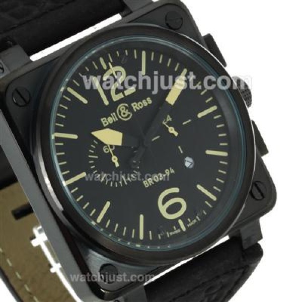 Bell & Ross BR03-94 Working Chronograph PVD Case Yellow Markers with Black Dial-Leather Strap