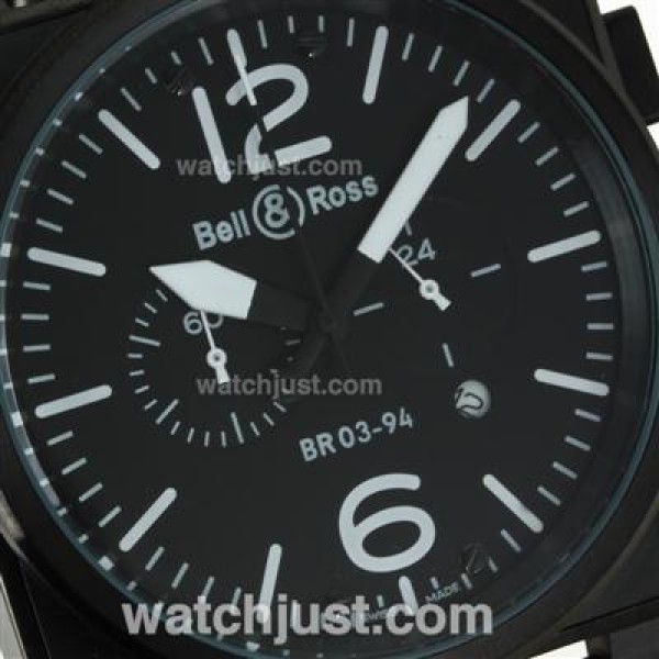 Bell & Ross BR03-94 Working Chronograph PVD Case White Markers with Black Dial-Leather Strap