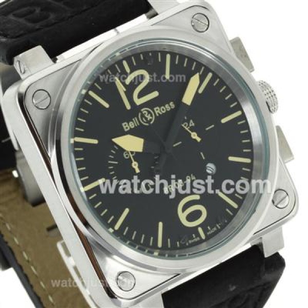Bell & Ross BR03-94 Working Chronograph Yellow Markers with Black Dial-Leather Strap