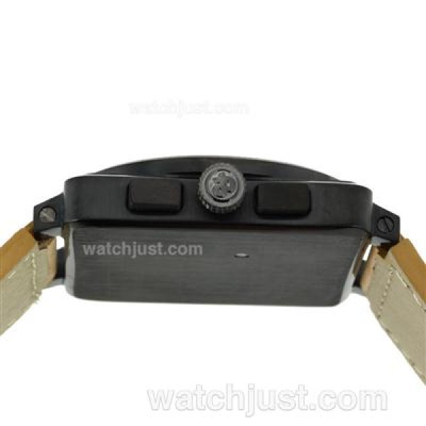 Bell & Ross BR03-94 Working Chronograph PVD Case White Markers with Black Dial-Leather Strap