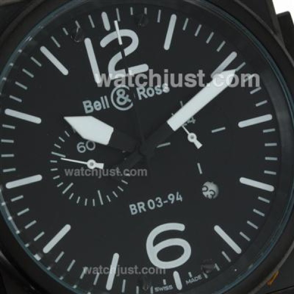 Bell & Ross BR03-94 Working Chronograph PVD Case White Markers with Black Dial-Leather Strap