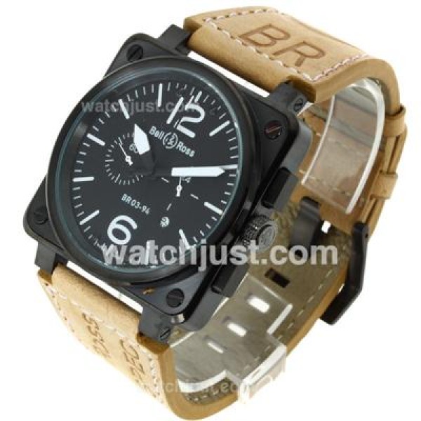 Bell & Ross BR03-94 Working Chronograph PVD Case White Markers with Black Dial-Leather Strap