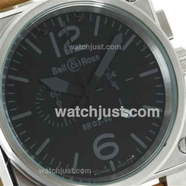 Bell & Ross BR03-94 Working Chronograph Gray Markers with Black Dial-Leather Strap