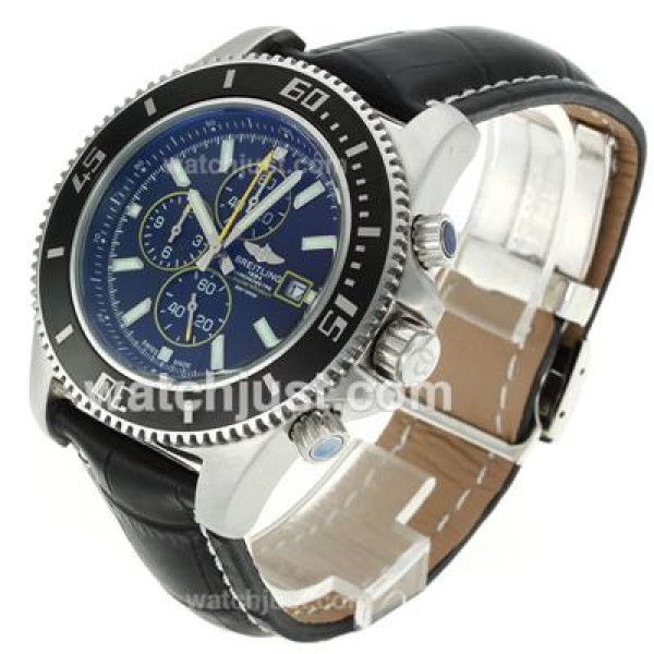 Breitling Super Ocean Working Chronograph Black Bezel Yellow Needles with Black Dial-Leather Strap