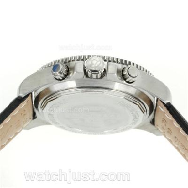 Breitling Super Ocean Working Chronograph Black Bezel Yellow Needles with Black Dial-Leather Strap