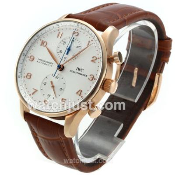 IWC Portuguese Chronograph Swiss Valjoux 7750 Movement Gold Case with White Dial