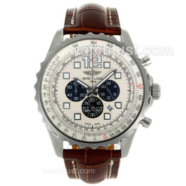 Breitling Chronospace Working Chronograph with White Dial-Leather Strap