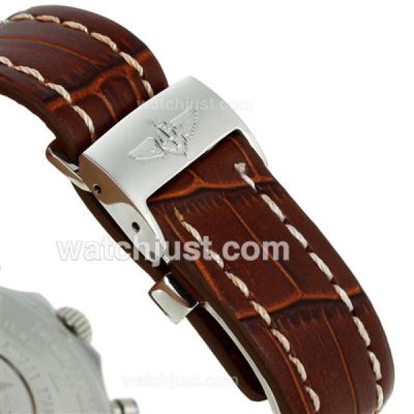 Breitling Chronospace Working Chronograph Two Tone Case with White Dial-Leather Strap