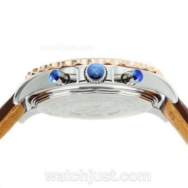 Breitling Chronospace Working Chronograph Two Tone Case with White Dial-Leather Strap