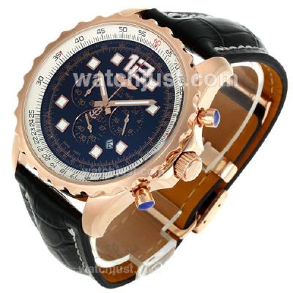 Breitling Chronospace Working Chronograph Rose Gold Case with Black Dial-Leather Strap