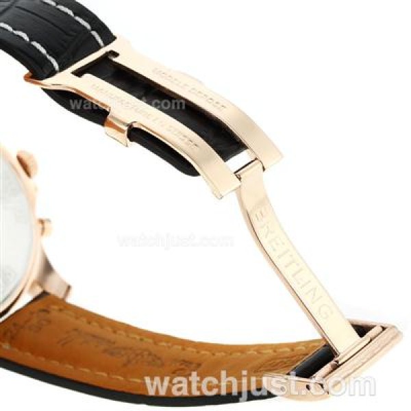 Breitling Chronospace Working Chronograph Rose Gold Case with Black Dial-Leather Strap