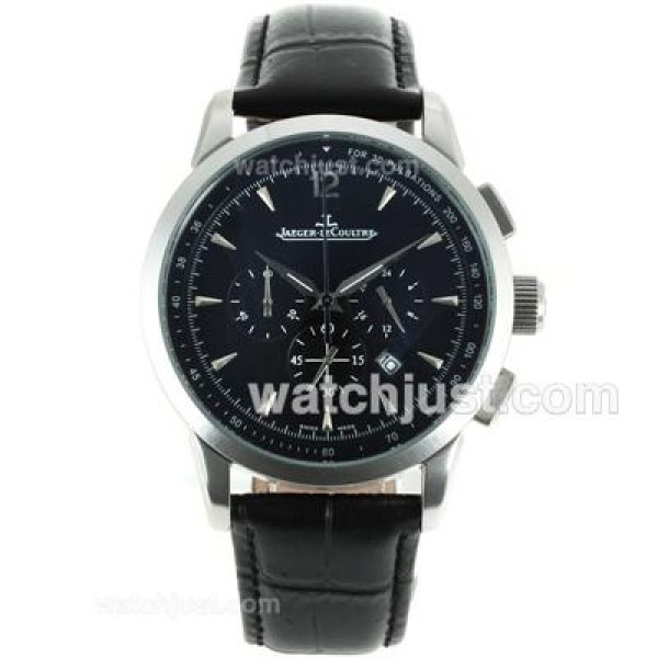 Jaeger-Lecoultre Master Control Working Chronograph with Black Dial-Leather Strap