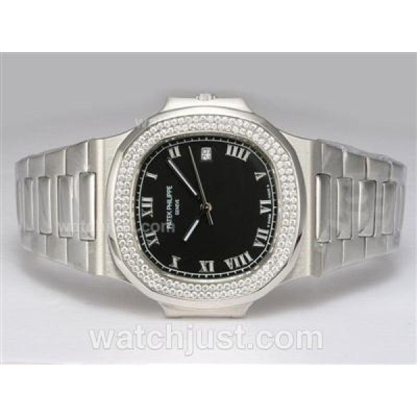Patek Philippe Nautilus Jumbo MBW Swiss ETA 2824 Movement Diamond Bezel with Black Dial