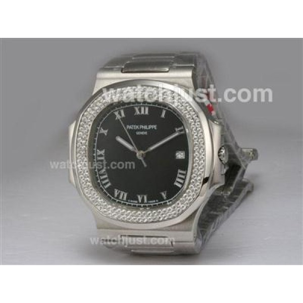 Patek Philippe Nautilus Jumbo MBW Swiss ETA 2824 Movement Diamond Bezel with Black Dial