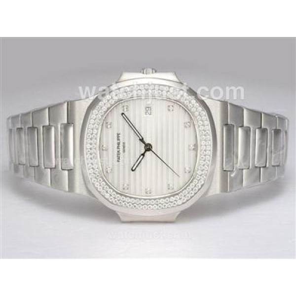 Patek Philippe Nautilus Jumbo MBW Swiss ETA 2824 Movement Diamond Bezel and Marking with White Dial
