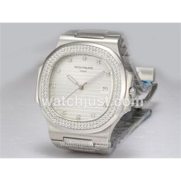 Patek Philippe Nautilus Jumbo MBW Swiss ETA 2824 Movement Diamond Bezel and Marking with White Dial