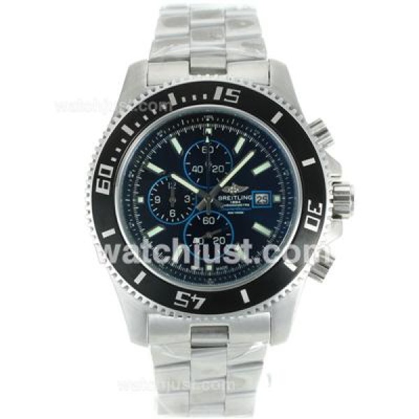 Breitling Super Ocean Working Chronograph Black Bezel with Black Dial S/S-Blue Needles