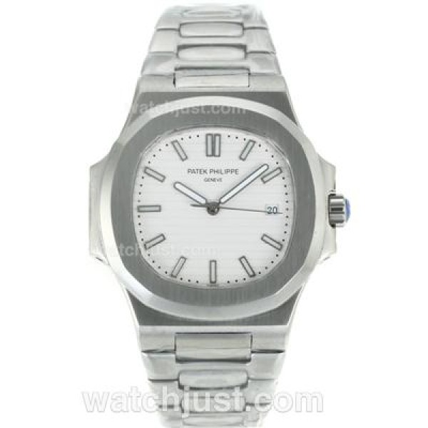 Patek Philippe Nautilus Automatic Stick Markers with White Dial S/S