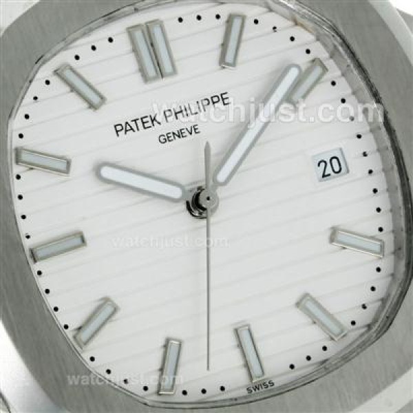 Patek Philippe Nautilus Automatic Stick Markers with White Dial S/S