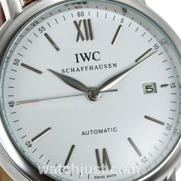 IWC Portofino Automatic with White Dial-Brown Leather Strap