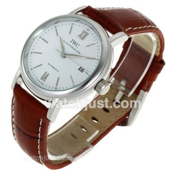 IWC Portofino Automatic with White Dial-Brown Leather Strap
