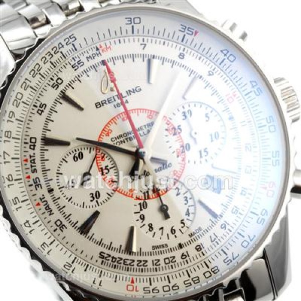 Breitling Montbrillant Chronograph Swiss Valjoux 7750 Movement Stick Markers with White Dial S/S-Sapphire Glass