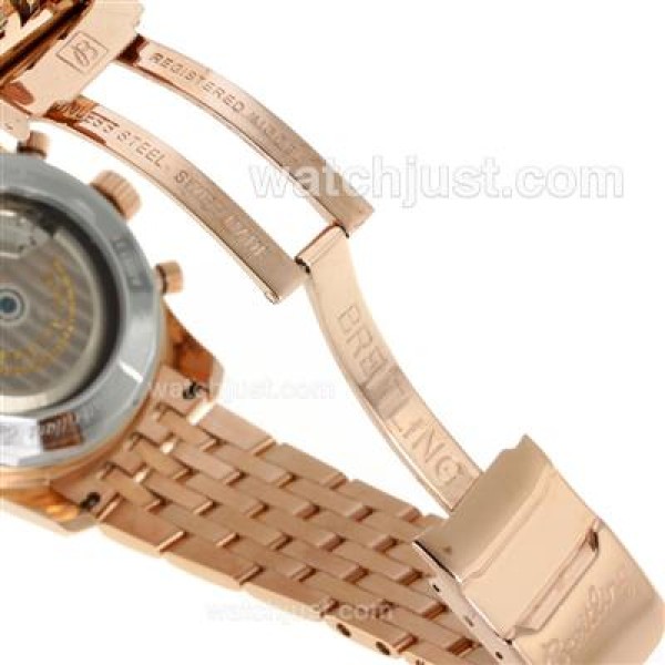 Breitling Montbrillant Chronograph Swiss Valjoux 7750 Movement Rose Gold Case with White Dial-Stick Markers